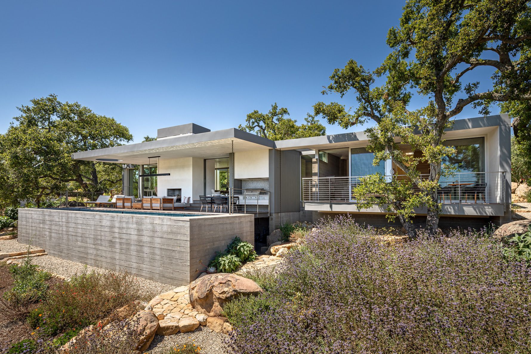 Santa-Barbara-Foothills-Residence-Modern-Exterior-Rear-Pool-Deck